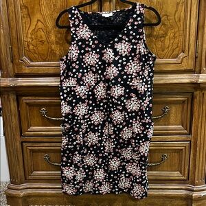 J. Jill Pink and Black Sheath Midi Dress V-Neck Sleeveless